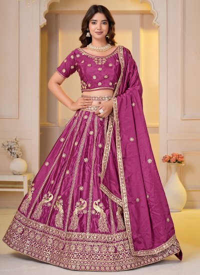 Chinon Pink Zari Designer Lehenga Choli
