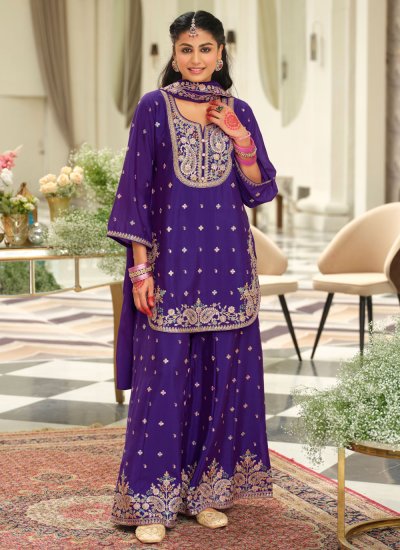 Chinon Purple Embroidered Salwar Kameez