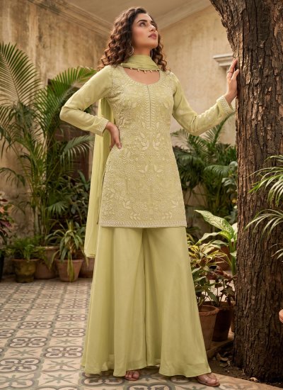 Chinon Salwar Kameez in Green Colour
