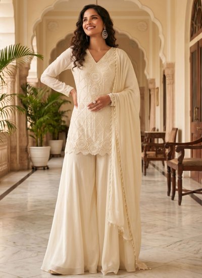 Chinon Salwar Kameez in Off White Colour