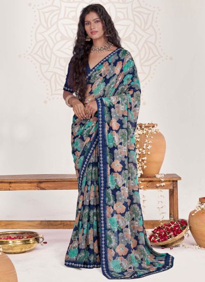 Classic Saree Printed Georgette in Multi Colour