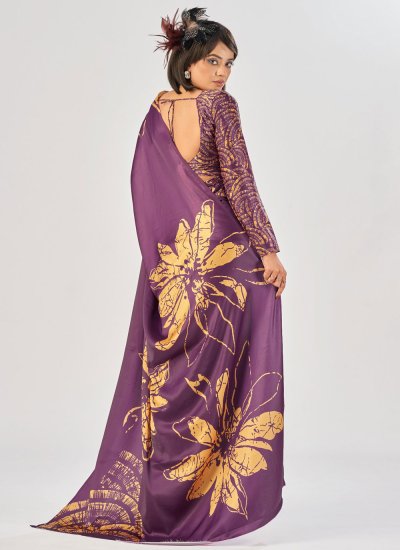 
                            Classic Saree Printed Satin Silk in Wine