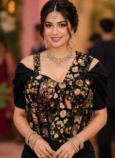 
                            Classic Saree Sequins Lycra in Black Colour