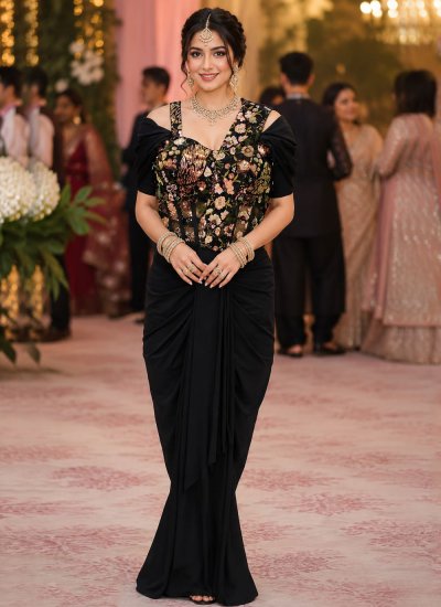 Classic Saree Sequins Lycra in Black Colour