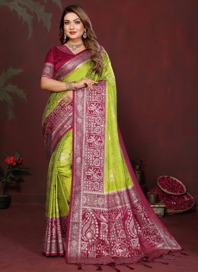 Classic Saree Weaving Satin Silk in Green