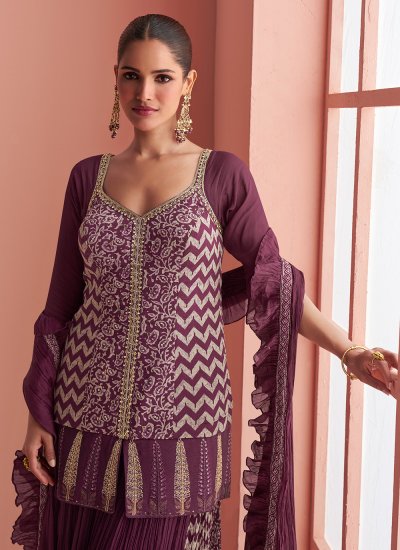 
                            Classical Chinon Wine Embroidered Salwar Suit