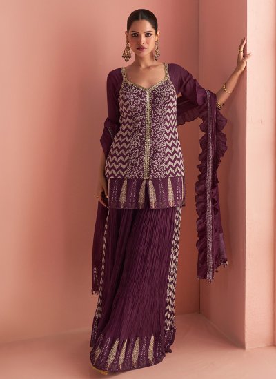 Classical Chinon Wine Embroidered Salwar Suit