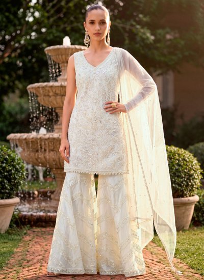 Classical Sequins Off White Salwar Kameez 