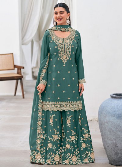 Classy Chinon Sequins Green Trendy Salwar Kameez
