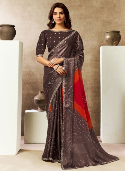 Competent Brown Classic Saree