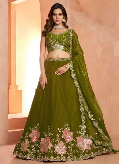 Competent Green Tissue Trendy Lehenga Choli