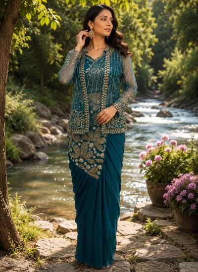 Congenial Teal Ceremonial Saree
