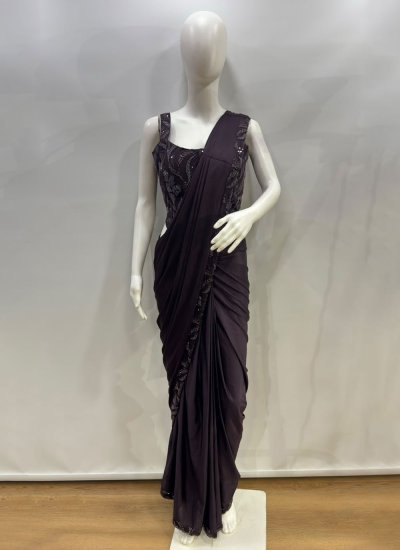 
                            Contemporary Saree Embroidered Imported in Wine Colour