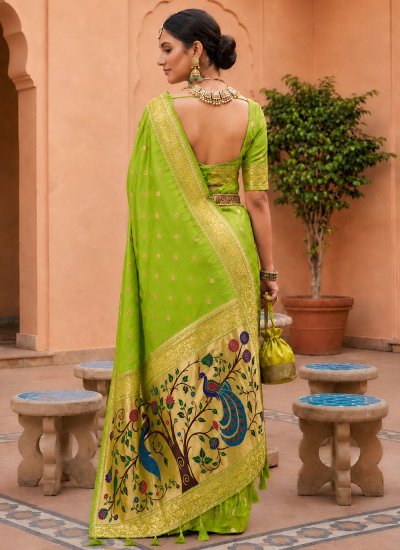 
                            Contemporary Saree Meenakari Banarasi Silk in Green Colour
