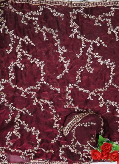 
                            Contemporary Saree Sequins Chiffon in Maroon Colour