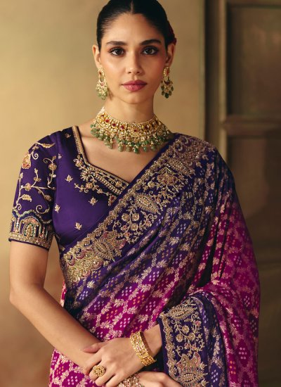 
                            Contemporary Saree Sequins Pure Georgette in Purple Colour