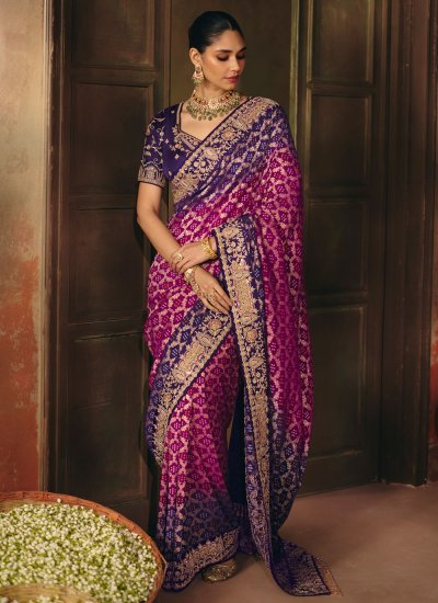 Contemporary Saree Sequins Pure Georgette in Purple Colour