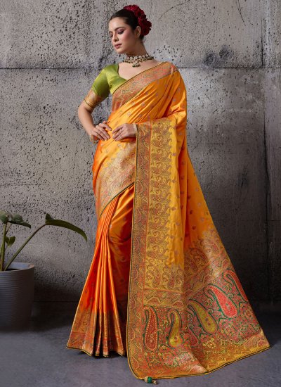 Contemporary Saree Weaving Satin Silk in Orange