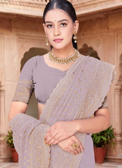 
                            Contemporary Saree Zari Georgette in Lavender Colour