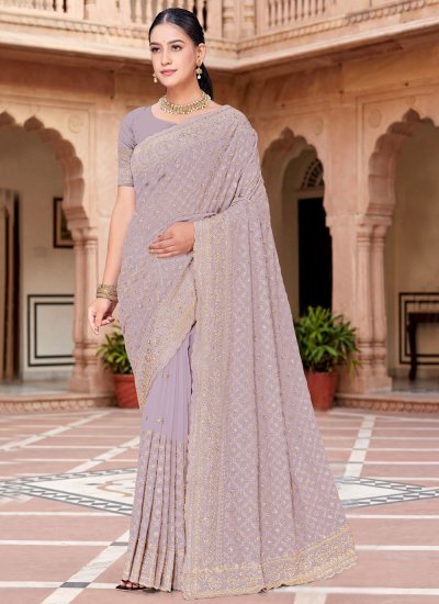 Contemporary Saree Zari Georgette in Lavender Colour