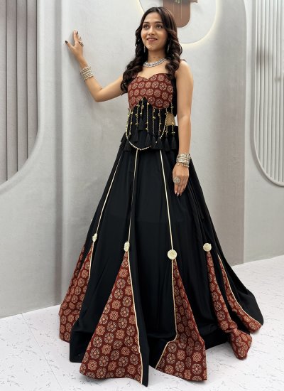Cotton A Line Lehenga Choli in Black