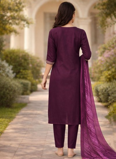 
                            Cotton Embroidered Pant Style Suit in Purple