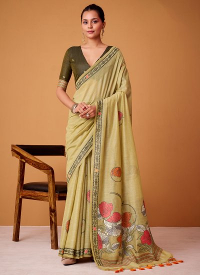 Cotton Green Digital Print Contemporary Saree