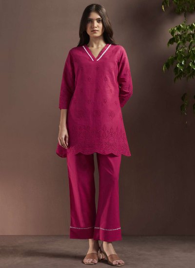 Cotton Plain Designer Kurti in Pink Colour