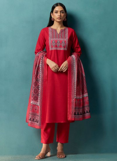 Cotton Printed Red Trendy Salwar Kameez