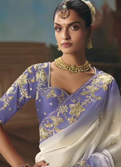
                            Cream and Lavender Festival Tissue Classic Saree