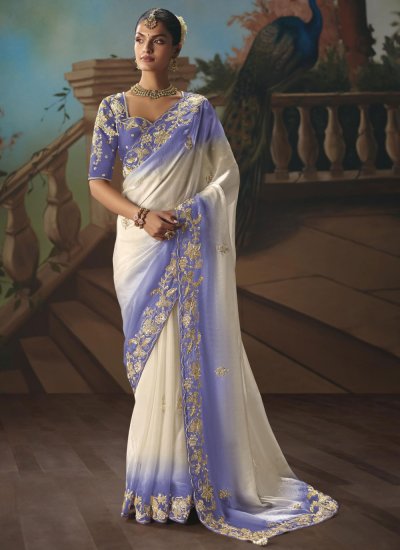 Cream and Lavender Festival Tissue Classic Saree