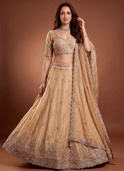 Cream Beads Reception A Line Lehenga Choli