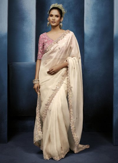 Cream Border Fancy Fabric Classic Saree