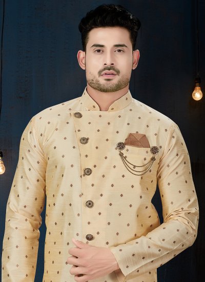 
                            Cream Buttons Jacquard Indo Western