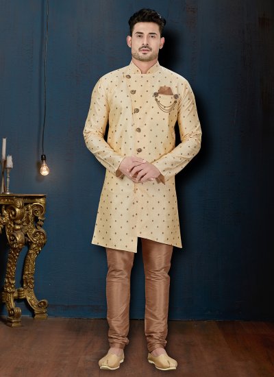 Cream Buttons Jacquard Indo Western