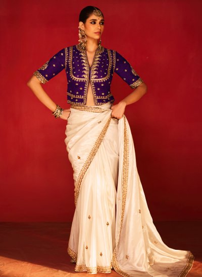 
                            Cream Ceremonial Contemporary Saree