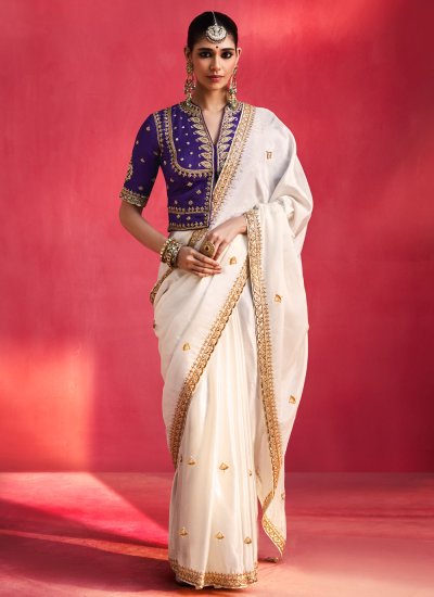 Cream Ceremonial Contemporary Saree