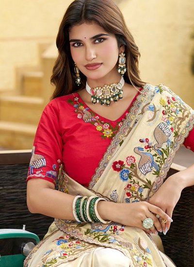 
                            Cream Ceremonial Contemporary Saree
