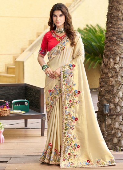 Cream Ceremonial Contemporary Saree