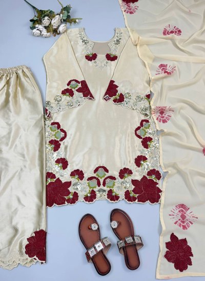 
                            Cream Ceremonial Fancy Fabric Readymade Salwar Kameez