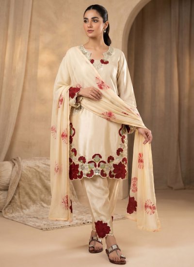 Cream Ceremonial Fancy Fabric Readymade Salwar Kameez