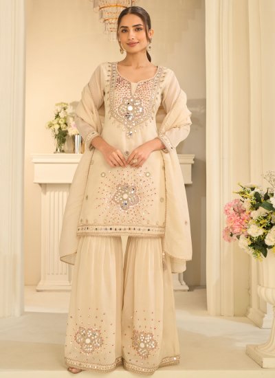 Cream Color Readymade Salwar Kameez