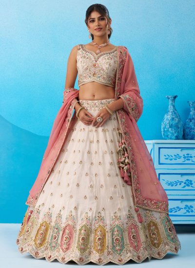 Cream Embroidered Lehenga Choli