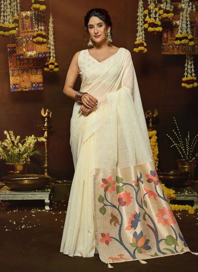 Cream Engagement Trendy Saree