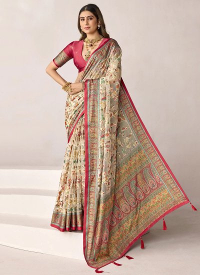 Cream Festival Silk Trendy Saree