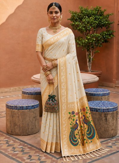 Cream Meenakari Saree