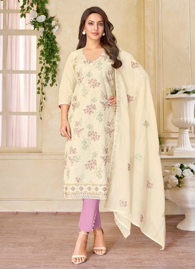 Cream Print Festival Salwar Kameez