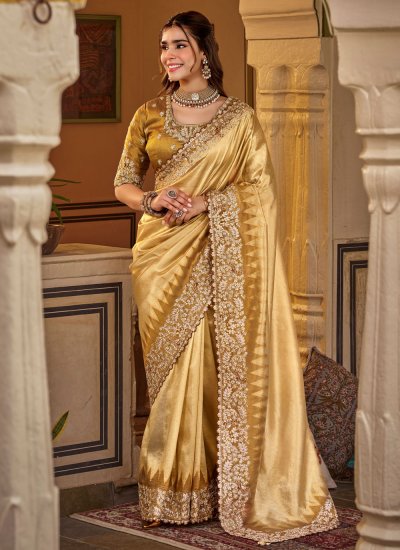 Cream Sequins Fancy Fabric Contemporary Saree