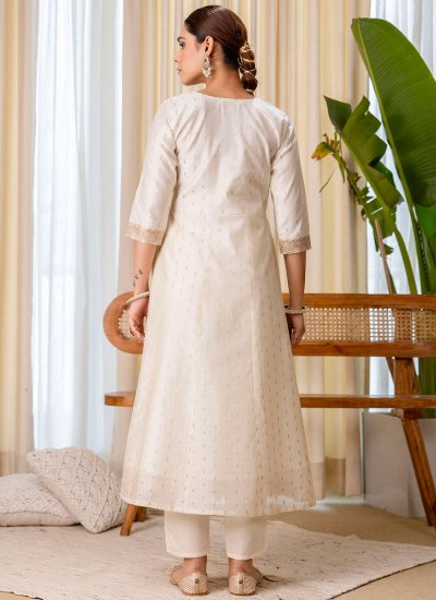
                            Cream Silk Blend Party Readymade Salwar Kameez