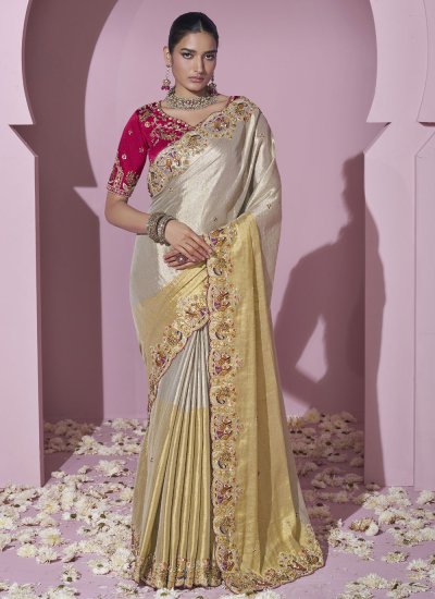 Cream Viscose Zari Classic Saree